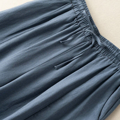 Buddha Stones Plain Color 7-8 Length Capri Cropped Pants Cotton Linen Women's Wide Leg Pants With Pockets - image 29