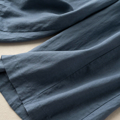 Buddha Stones Plain Color 7-8 Length Capri Cropped Pants Cotton Linen Women's Wide Leg Pants With Pockets - image 27
