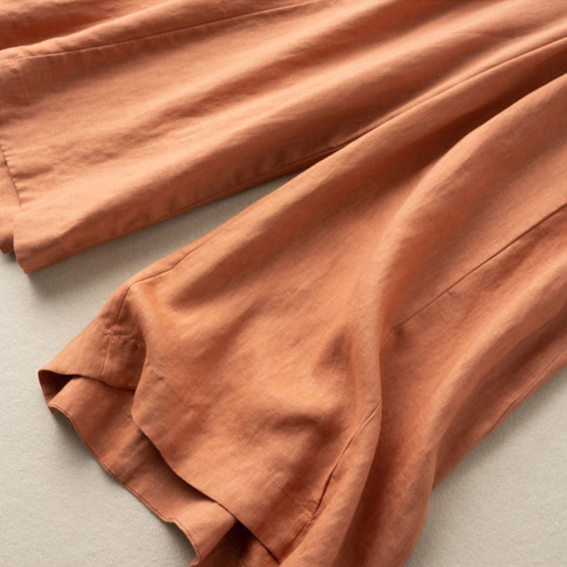 Buddha Stones Plain Color 7-8 Length Capri Cropped Pants Cotton Linen Women's Wide Leg Pants With Pockets - image 16