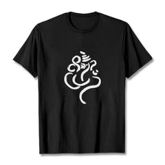 Buddha Stones Casual Ganesha Pattern Cotton Tee T-shirt - Black - 2XL - image 0