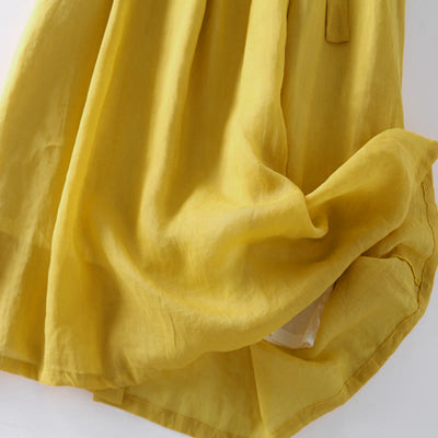 Buddha Stones Casual Lace-up Plain Crew Neck Half Sleeve Cotton Midi Dress With Pockets - image 14