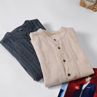 Buddha Stones Daily Tang Suit Men's Striped Pattern Cotton Linen Long Sleeve Shirt - image 11