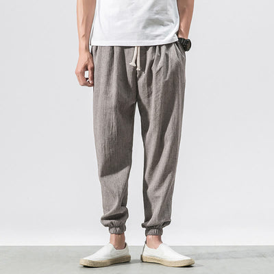 Buddha Stones Simple Drawstring Design Linen Men's Pants With Pockets - image 2