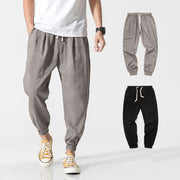 Foviel Simple Drawstring Design Linen Men's Pants With Pockets