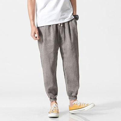 Buddha Stones Simple Drawstring Design Linen Men's Pants With Pockets - image 9