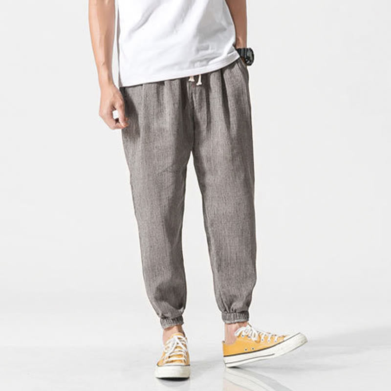 Buddha Stones Simple Drawstring Design Linen Men's Pants With Pockets - image 9
