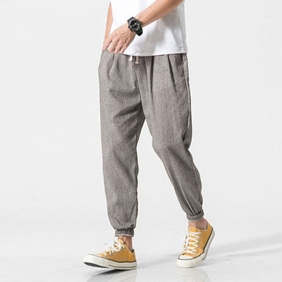 Buddha Stones Simple Drawstring Design Linen Men's Pants With Pockets - image 8