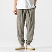 Foviel Simple Drawstring Design Linen Men's Pants With Pockets