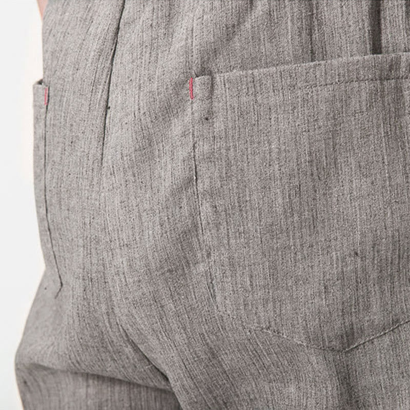 Buddha Stones Simple Drawstring Design Linen Men's Pants With Pockets - image 12