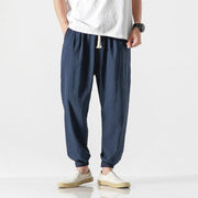 Foviel Simple Drawstring Design Linen Men's Pants With Pockets