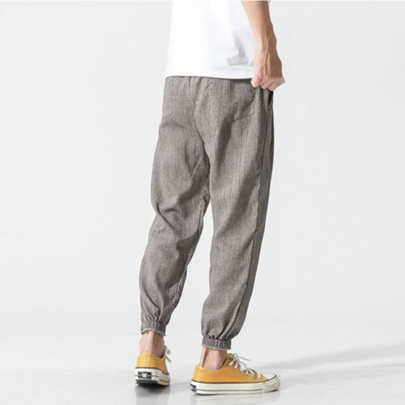 Buddha Stones Simple Drawstring Design Linen Men's Pants With Pockets - image 6