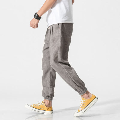 Buddha Stones Simple Drawstring Design Linen Men's Pants With Pockets - image 10