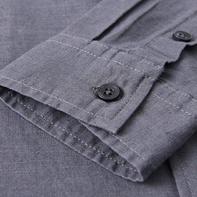 Buddha Stones Men's Long Sleeve Stand Collar With Pocket Pure Color Casual Cotton Linen Shirt - image 36
