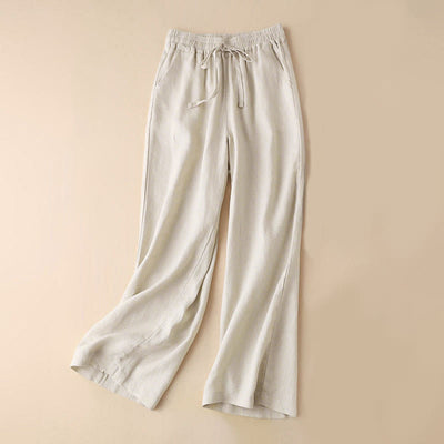 Buddha Stones Casual High Waist Lace-up Wide Leg Pants With Pockets - Linen - US12，UK/AU16，EU44 (XL) - image 23