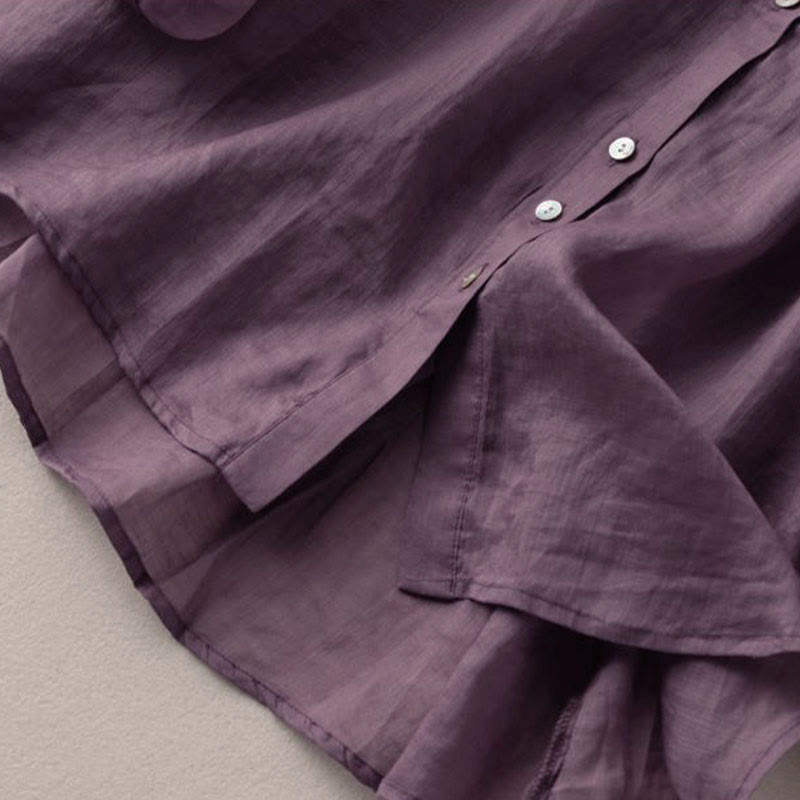 Buddha Stones Vintage Button Three Quarter Puff Sleeve V-Neck Cotton Linen Women's Shirt - image 9