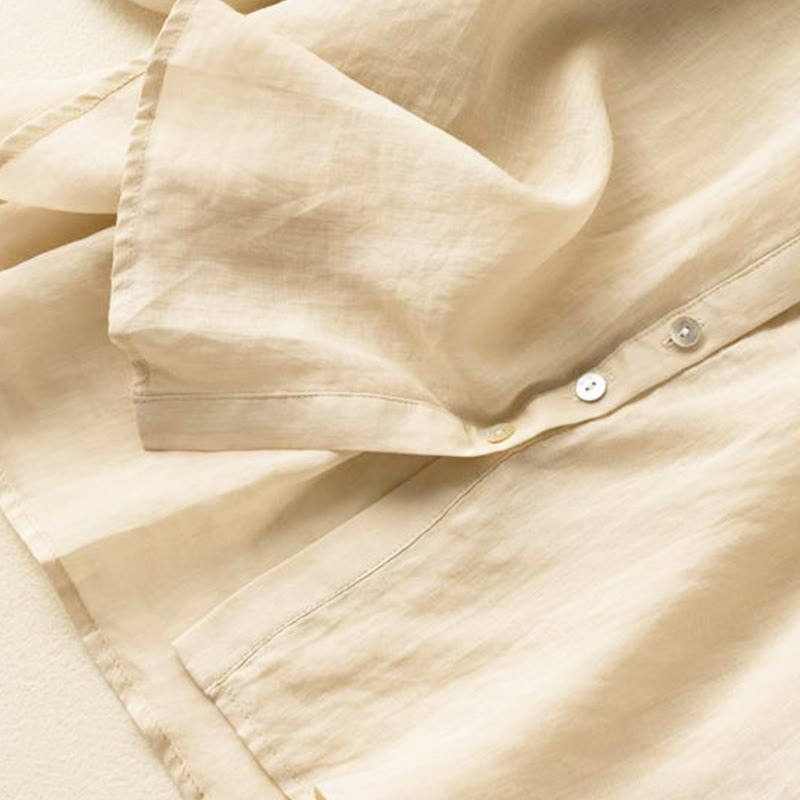 Buddha Stones Vintage Button Three Quarter Puff Sleeve V-Neck Cotton Linen Women's Shirt - image 11
