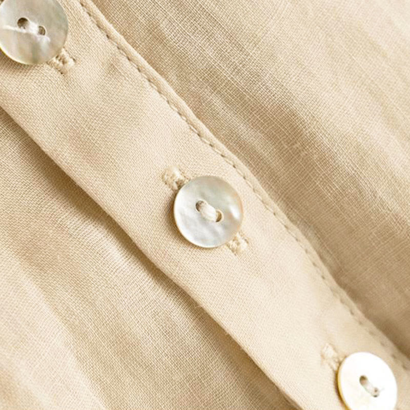 Buddha Stones Vintage Button Three Quarter Puff Sleeve V-Neck Cotton Linen Women's Shirt - image 13