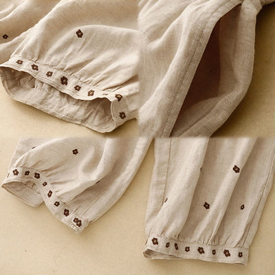 Buddha Stones Casual Embroidered Petals Women's Cotton Linen 7-8 Length Harem Pants With Pockets - image 5