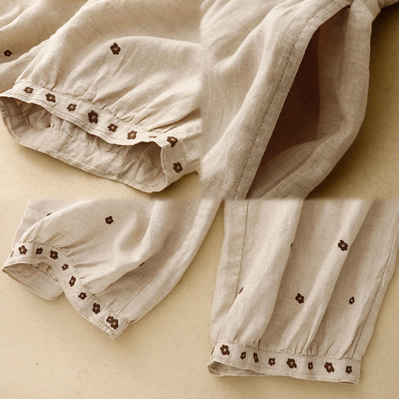 Buddha Stones Casual Embroidered Petals Women's Cotton Linen 7-8 Length Harem Pants With Pockets - image 5
