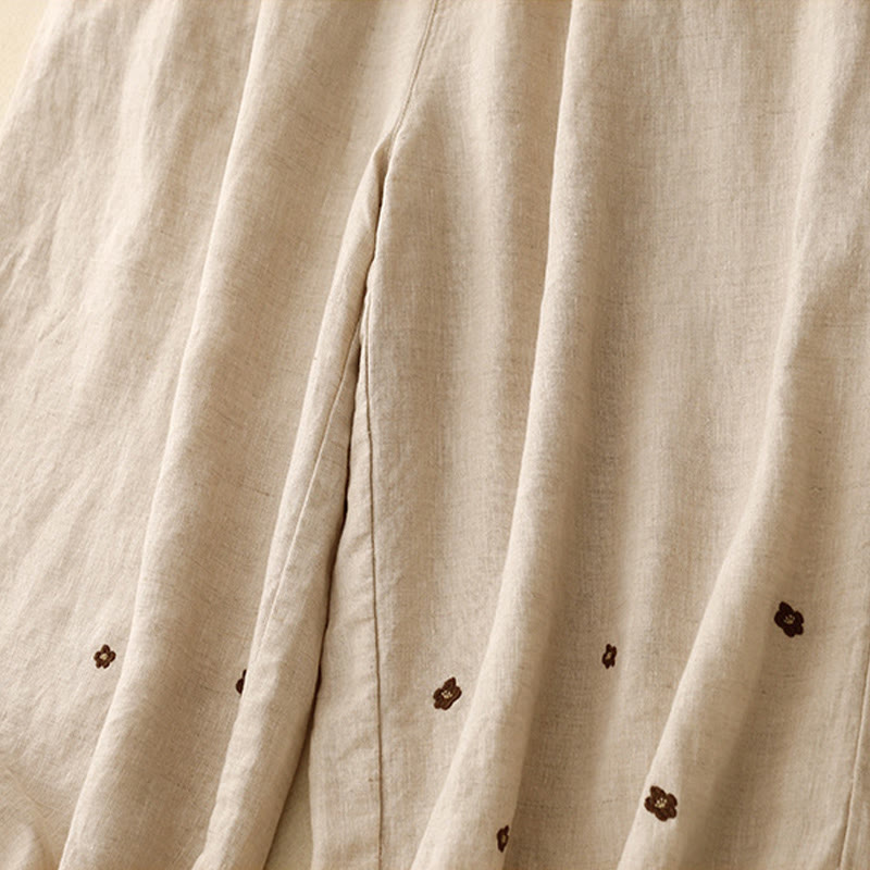 Buddha Stones Casual Embroidered Petals Women's Cotton Linen 7-8 Length Harem Pants With Pockets - image 3