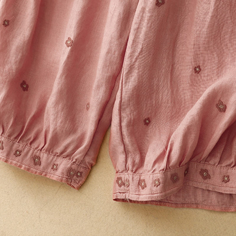 Buddha Stones Casual Embroidered Petals Women's Cotton Linen 7-8 Length Harem Pants With Pockets - image 16
