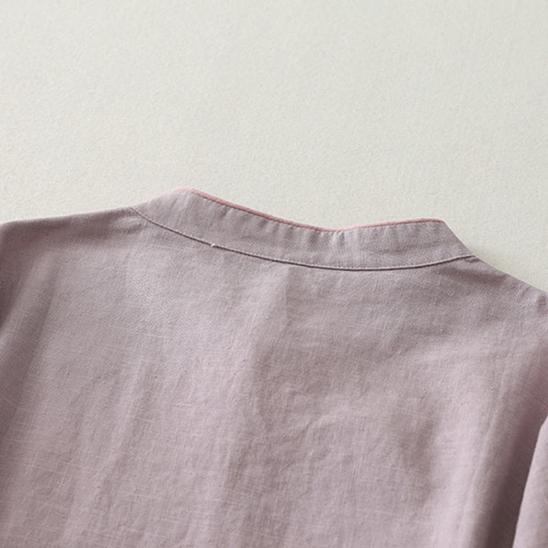 Buddha Stones Plain Slanted Buttons Cotton Linen Women's Shirt - image 6