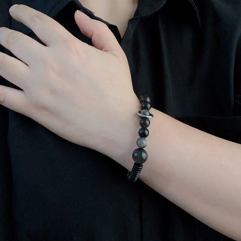 Buddha Stones Silver Sheen Obsidian Coconut Shell Protection Bracelet - image 10