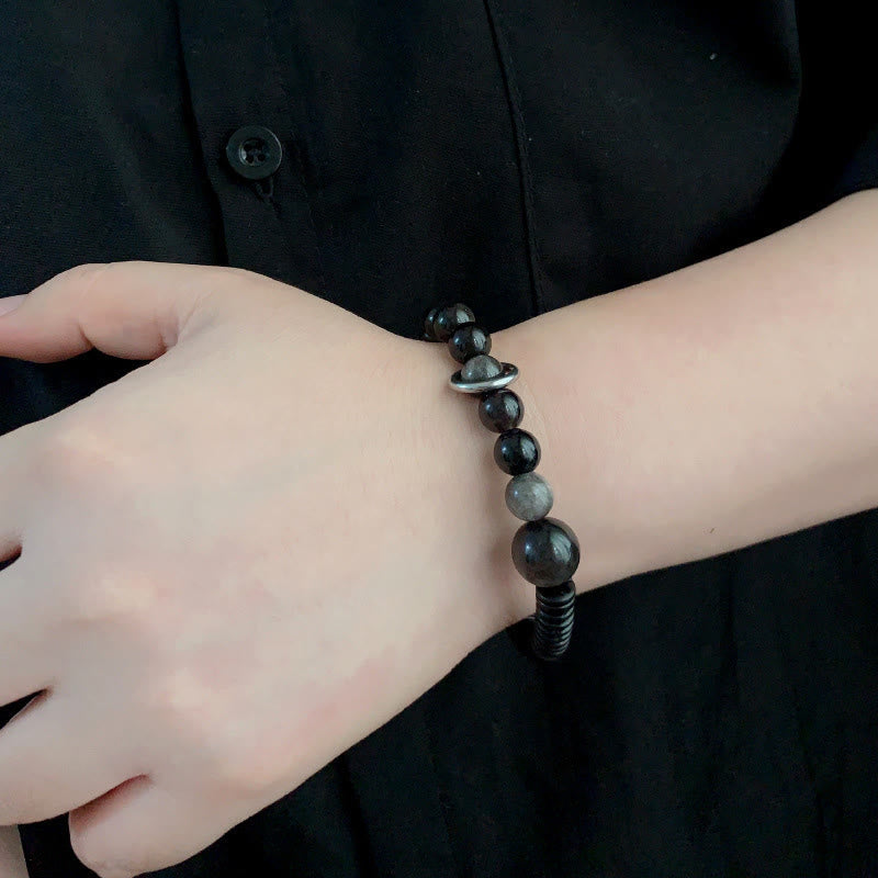 Buddha Stones Silver Sheen Obsidian Coconut Shell Protection Bracelet - image 9