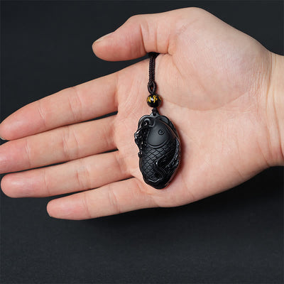 Buddha Stones Natural Black Obsidian Amphioxus Strength Necklace Pendant - image 7