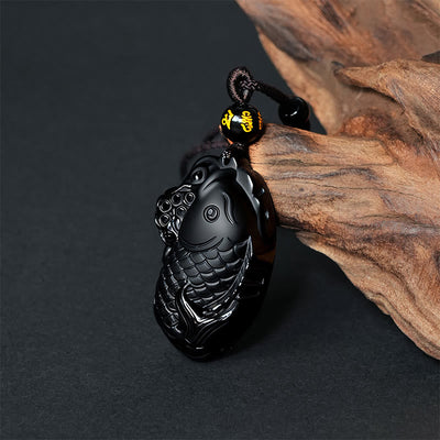 Buddha Stones Natural Black Obsidian Amphioxus Strength Necklace Pendant - image 2