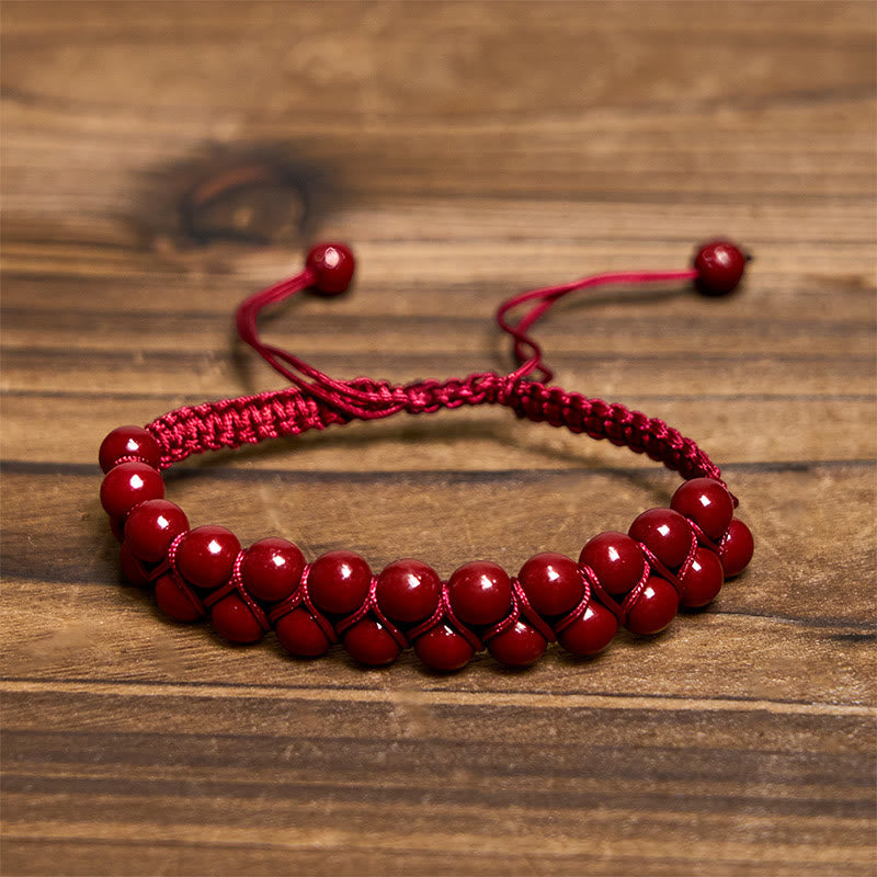 Buddha Stones Natural Tiger Eye Cinnabar Hand-woven Double Row Beads Protection Bracelet - image 8