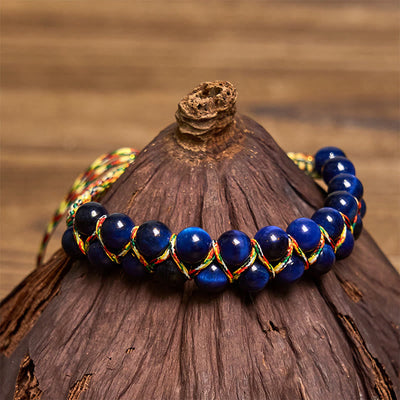 Buddha Stones Natural Blue Tiger Eye Hand-woven Colored Rope Double Row Beads Balance Bracelet - image 3