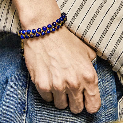Buddha Stones Natural Blue Tiger Eye Hand-woven Colored Rope Double Row Beads Balance Bracelet - image 4
