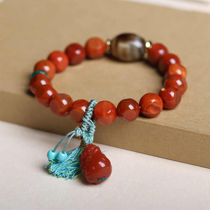 Buddha Stones Natural South Red Agate Pixiu Dzi Bead Fortune Luck Bracelet - image 4