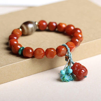 Buddha Stones Natural South Red Agate Pixiu Dzi Bead Fortune Luck Bracelet - image 5