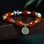 Foviel Natural South Red Agate Bagua Dzi Bead Power Bracelet