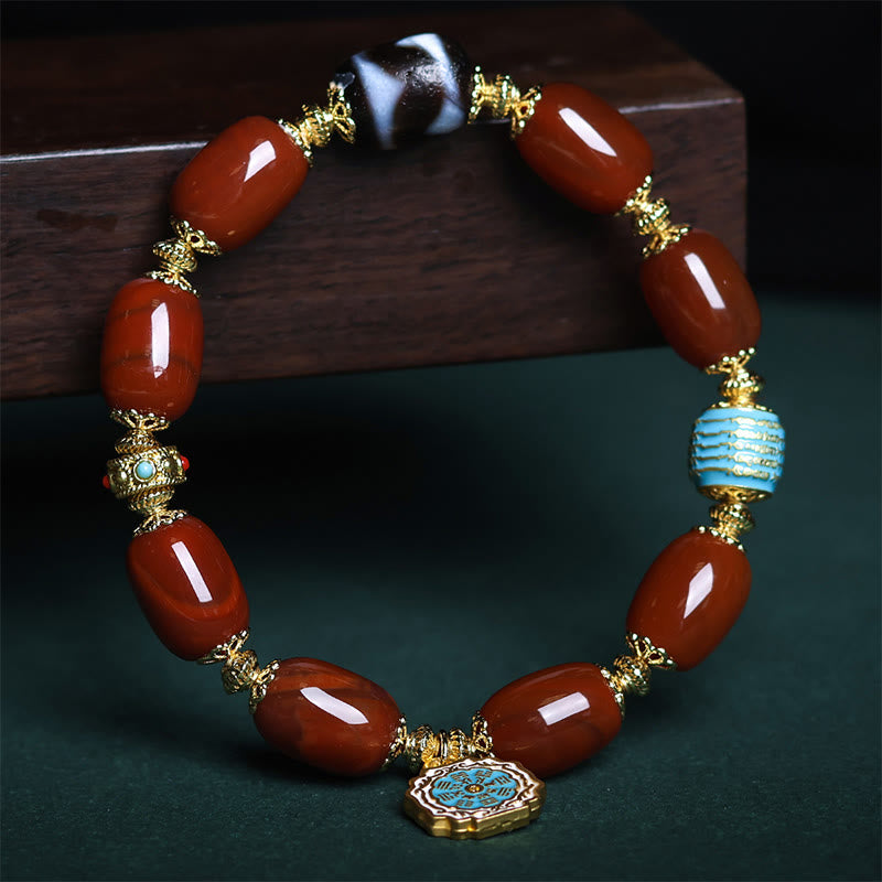 Buddha Stones Natural South Red Agate Bagua Dzi Bead Power Bracelet - image 2