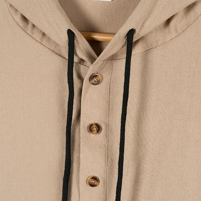 Buddha Stones Solid Color Fall Half Buttons Men's Hooded Long Sleeve Cotton Shirt - image 14