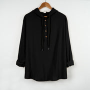 Foviel Solid Color Fall Half Buttons Men's Hooded Long Sleeve Cotton Shirt
