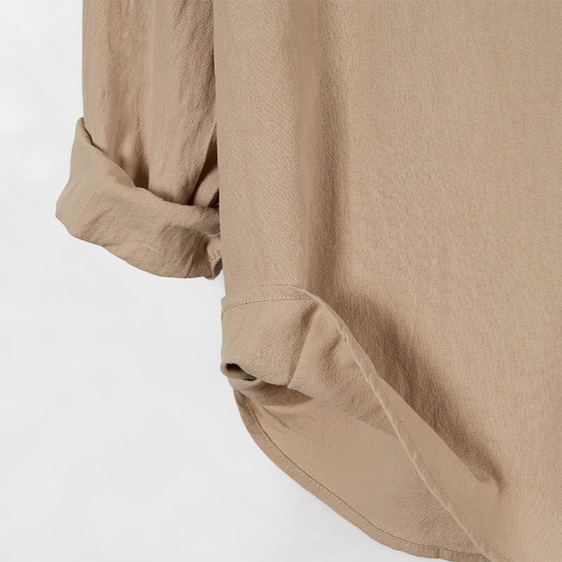 Buddha Stones Solid Color Fall Half Buttons Men's Hooded Long Sleeve Cotton Shirt - image 15