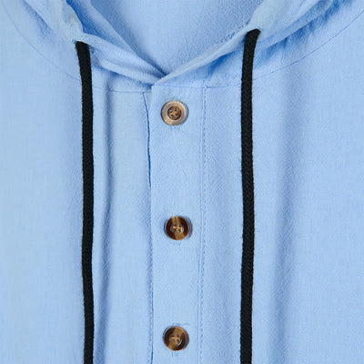 Buddha Stones Solid Color Fall Half Buttons Men's Hooded Long Sleeve Cotton Shirt - image 4