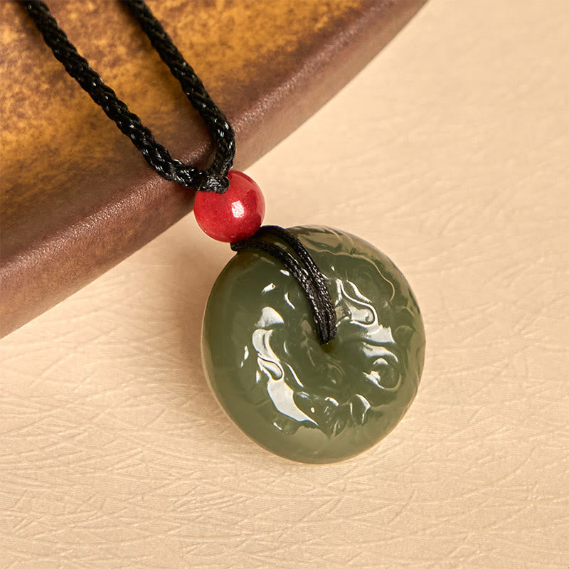 Buddha Stones Peace Buckle Auspicious Clouds Cyan Jade Necklace Luck Pendant - image 2