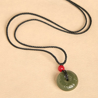 Buddha Stones Peace Buckle Auspicious Clouds Cyan Jade Necklace Luck Pendant - image 9