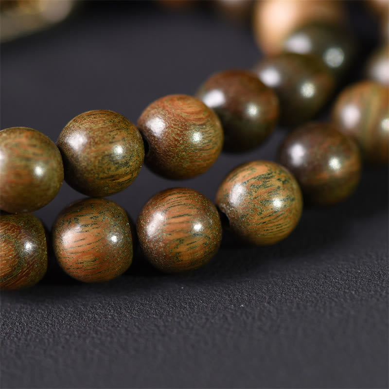 Buddha Stones Tibetan Green Sandalwood Gold Sheen Obsidian Balance Peace Double Wrap Bracelet - image 10