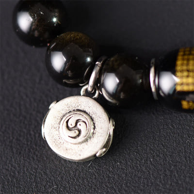 Buddha Stones Tibetan Green Sandalwood Gold Sheen Obsidian Balance Peace Double Wrap Bracelet - image 13