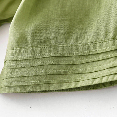 Buddha Stones Casual Accordion Pleat Plain V-neck Short Sleeve Midi Dress With Pockets - image 17