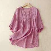 Foviel Casual Plain Loose Women's V-Neck Design Half Sleeve Shirt