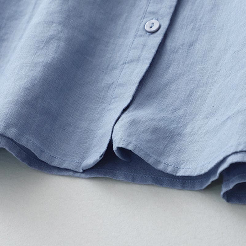 Buddha Stones Solid Color Button Three Quarter Sleeve Cotton Linen Shirt - image 24