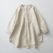 Foviel Solid Color Button Three Quarter Sleeve Shirt