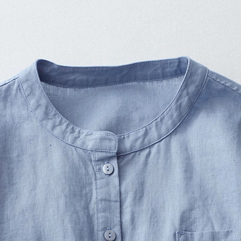 Buddha Stones Solid Color Button Three Quarter Sleeve Cotton Linen Shirt - image 22